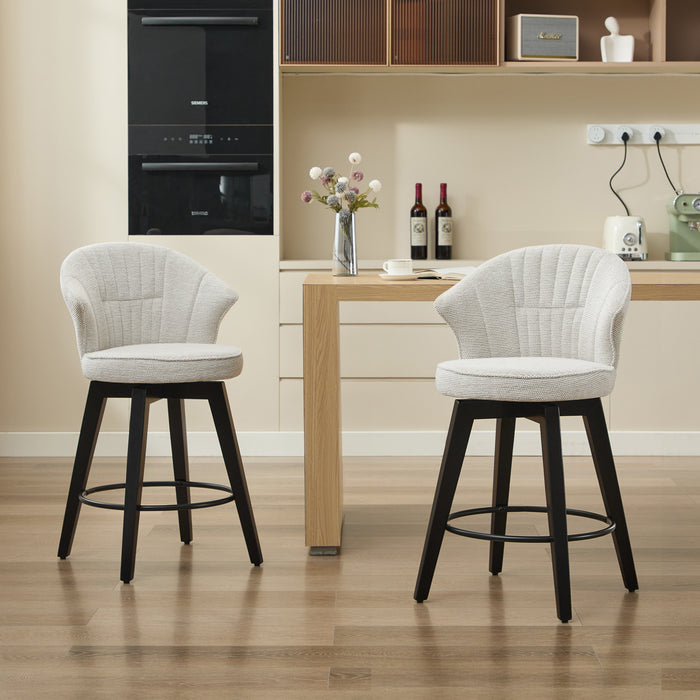 008-Wing Back Swivel Bar Stools Set of 2 - 25' Counter Height Adjustable Stools with Solid Wood Legs & Chenille Upholstery, Leveling Feet for Kitchen Island, Home Pub or Dining Room, White - DTYStore