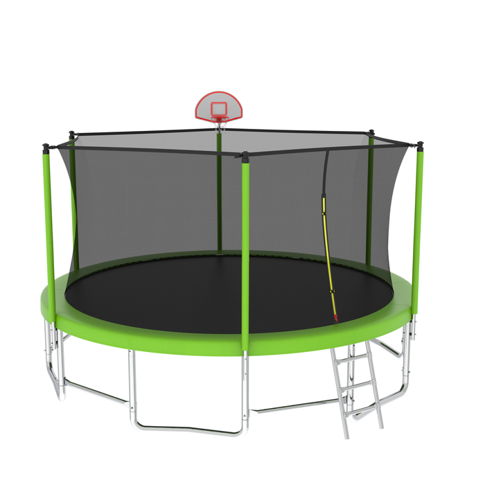 16FT Trampoline with Balance Bar & Basketball Hoop&Ball, ASTM Approved Reinforced Type Outdoor Trampoline with Enclosure Net - DTYStore