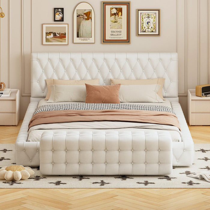 2-Pieces Bedroom Sets Queen Size Upholstered Bed with Rectangular Upholstered Ottoman for Bedroom,White