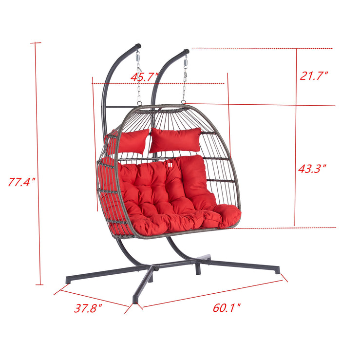 2 Person Outdoor Rattan Hanging Chair Patio Wicker Egg Chair - DTYStore
