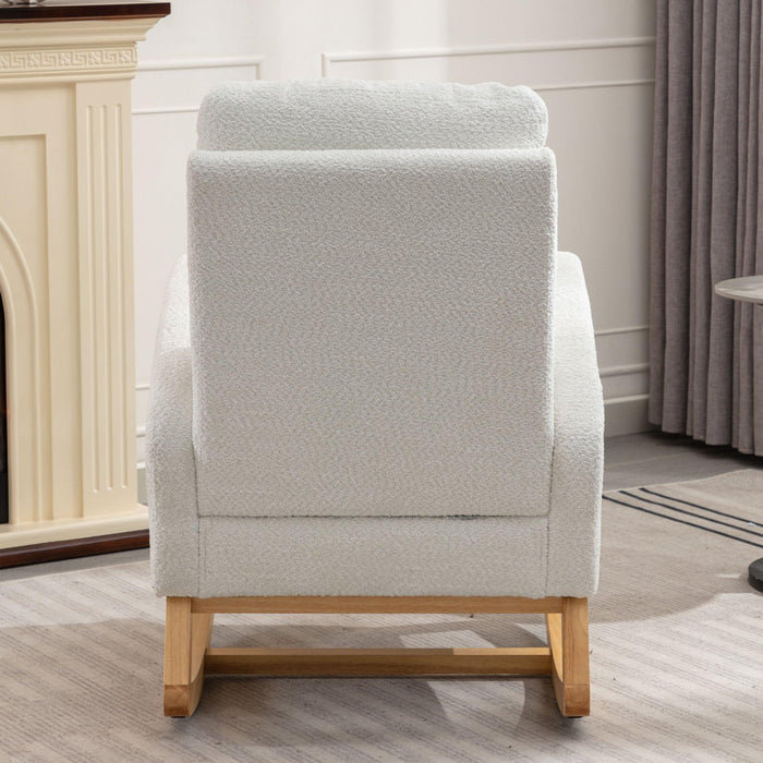 Accent Rocking Chair with Footrest High Back Rubber Wood Rocking Legs Bedroom Living Space 26.77D X 38.36W X 39.76H Inch - DTYStore