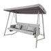 Outdoor Patio 3 seaters Metal Swing Chair Swing bed with Cushion and Adjustable Canopy Champagne Color - DTYStore