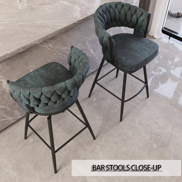 26' Bar Chair Suede Woven Bar Stool Set of 2,Black legs Barstools No Adjustable Kitchen Island Chairs,360 Swivel Bar Stools Upholstered Bar Chair Counter Stool Arm Chairs with Back Footrest (Blue) - DTYStore