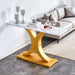 A modern minimalist style foyer table with white tabletop, gold bracket, and bottom plate, enhancing the beauty and artistic atmosphere of the home, suitable for the foyer FXG