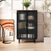 28.35"Glass Doors Modern Two-door Cabinet with Featuring Three-tier Storage,Unique Fir Cabinet Top,for Entryway,Living Room,Home Office,Dining Room