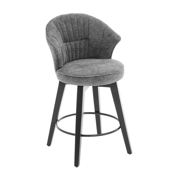 008-Wing Back Swivel Bar Stools Set of 2 - 25' Counter Height Adjustable Stools with Solid Wood Legs & Chenille Upholstery, Leveling Feet for Kitchen Island, Home Pub or Dining Room, Dark Grey - DTYStore