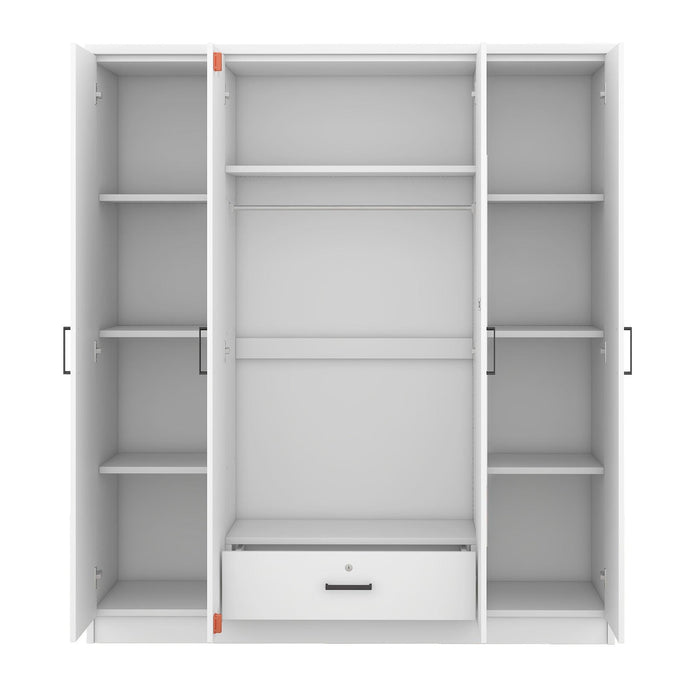 4-Door Mirror Wardrobe with shelves, White