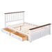 Full Size Wood Platform Bed with Two Drawers and Wooden Slat Support,White+walnut