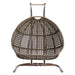 Brown Wicker Hanging Double-Seat Swing Chair with Stand w/Beige Cushion - DTYStore