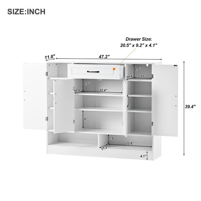 Sleek and Modern Shoe Cabinet with Adjustable Shelves, Minimalist Shoe Storage Organizer with Sturdy Top Surface, Space-saving Design Side Board for Various Sizes of Items, White