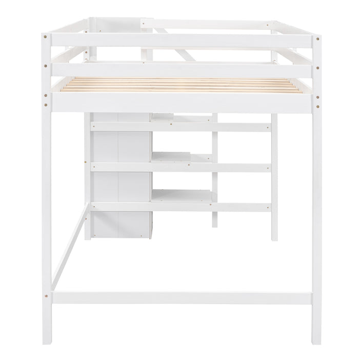Full Size Loft Bed with Built-in Storage Wardrobe and Staircase, White(Old SKU:SM000527AAK) - DTYStore