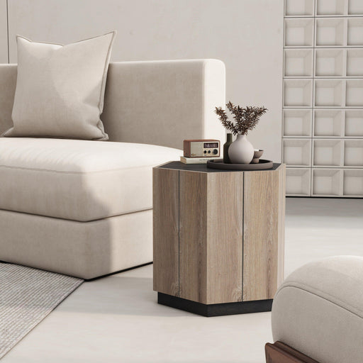 Rural Style Garden Retro with Drawer Living Room Corner Table Bedroom Bedside Table , Textured Black + Warm Oak - DTYStore