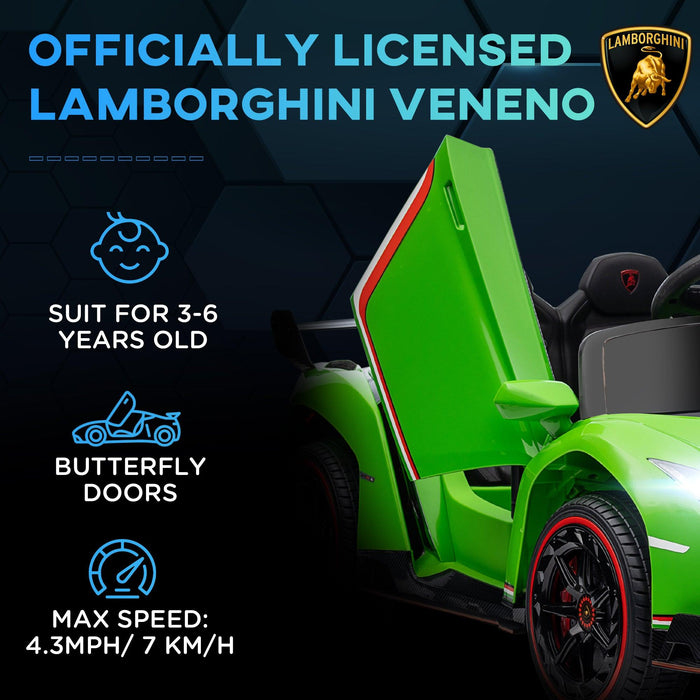 Lamborghini Veneno Licensed Kids Electric Car with Bluetooth, 12V Ride on Car with Butterfly Doors, Remote Control, Suspension System, Horn, Songs, Lights, Green