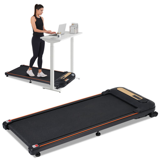 Wood Grain Decoration Walking Pad Under Desk Treadmill for Home Office -2.5HP Walking Treadmill With Incline 0.5-4MPH 300LBS Capacity Treadmill for Walking Running - Remote Control - DTYStore
