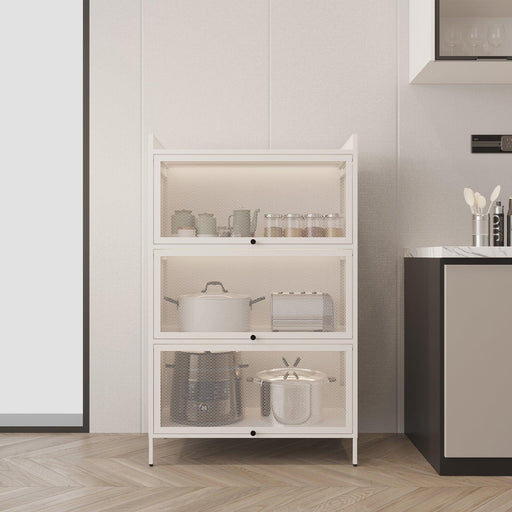 Pantry Storage Cabinet with Doors and Retractable Doors, Freestanding Cupboard Cabinets for Dining Room Living Room, White - DTYStore