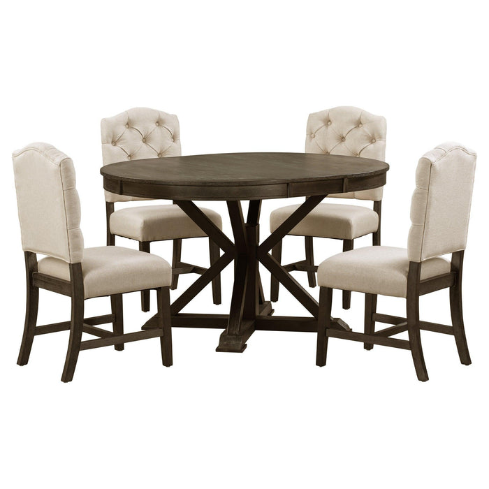 Functional Furniture Retro Style Dining Table Set with Extendable Table and 4 Upholstered Chairs for Dining Room and Living Room