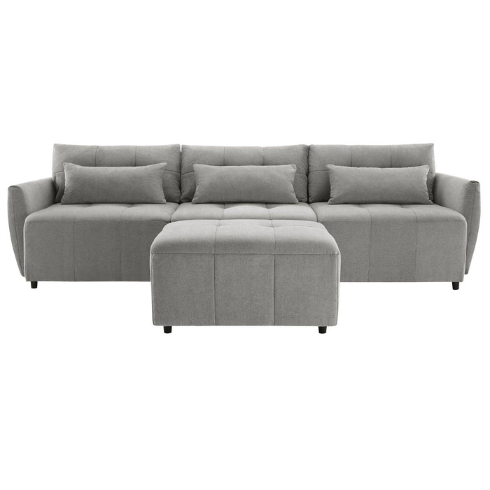 113.3" Convertible Sectional Sofa Couch 3-Seat L-Shaped with Movable Ottoman and USB