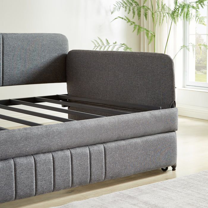 Daybed, sofa bed metal framed with trundle twin size, Grey, 78.4''w x 41''d x 29.8''h. - DTYStore
