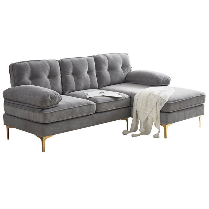 83" Modern Sectional Sofas Couches Velvet L Shaped Couches for Living Room, Bedroom, Light Grey