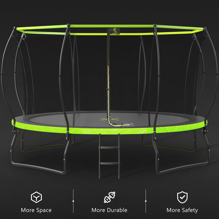 New Design 14FT Trampoline for Kids with Upgraded Arc Composite Pole and Safety Enclosure Net, Ladder and 8 Wind Stakes, Round Outdoor Recreational Playset Balanced Physical Training Trampoline - DTYStore