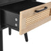 15.75" Rattan End table with drawer and solid wood legs, Modern nightstand, side table for living room, bedroom, black - DTYStore