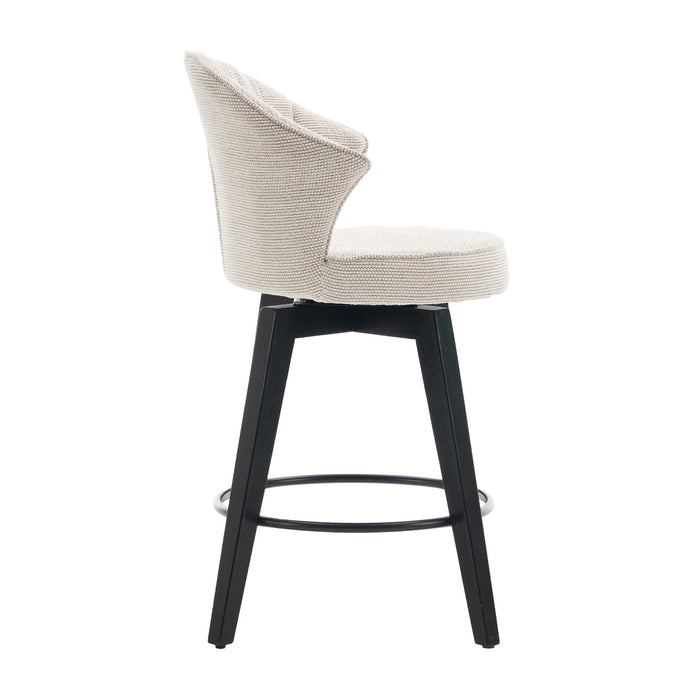 008-Wing Back Swivel Bar Stools Set of 2 - 25' Counter Height Adjustable Stools with Solid Wood Legs & Chenille Upholstery, Leveling Feet for Kitchen Island, Home Pub or Dining Room, White - DTYStore