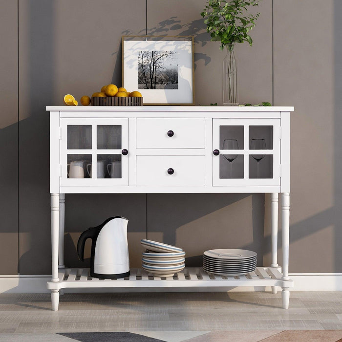 Sideboard Console Table with Bottom Shelf, Farmhouse Wood/Glass Buffet Storage Cabinet