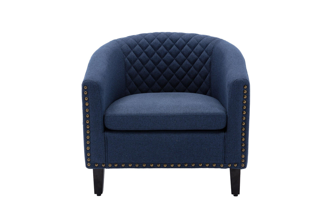 COOLMORE Barrel Chairs with Soft Padded Armrest, Club Chairs with nailheads and solid wood legs for Living Room Bedroom Waiting Room (Navy linen)