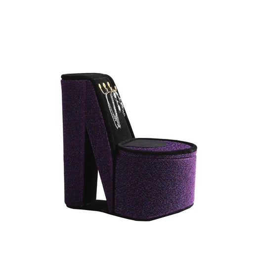 9" Tall Display Jewelry Box with Hooks, High Heel Shoe Design, Purple Velvet - DTYStore