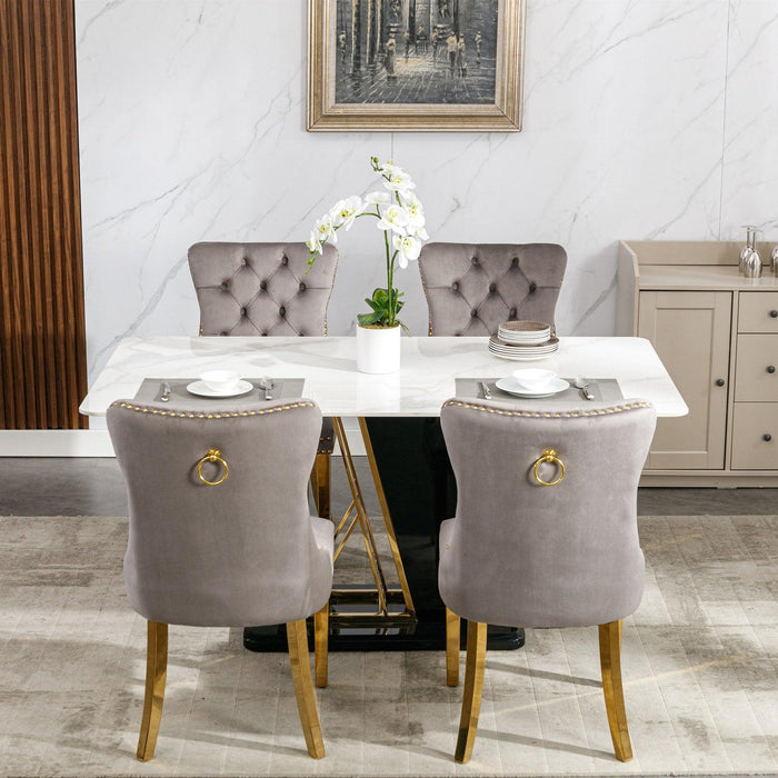 Nikki Collection Modern, High-end Tufted Solid Wood Contemporary Velvet Upholstered Dining Chair with Golden Stainless Steel Plating Legs,Nailhead Trim,Set of 2,Gray and Gold