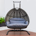 Charcoal Wicker Hanging Double-Seat Swing Chair with Stand w/Dust Blue Cushion - DTYStore