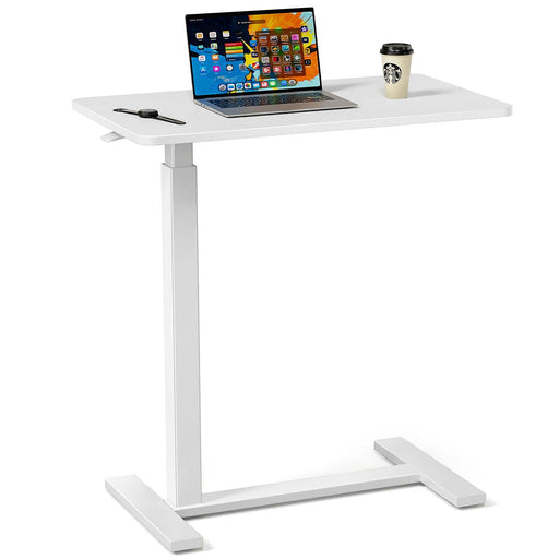Adjustable mobile bed desk, computer desk, mobile standing desk, lifting desk, desk, white - DTYStore