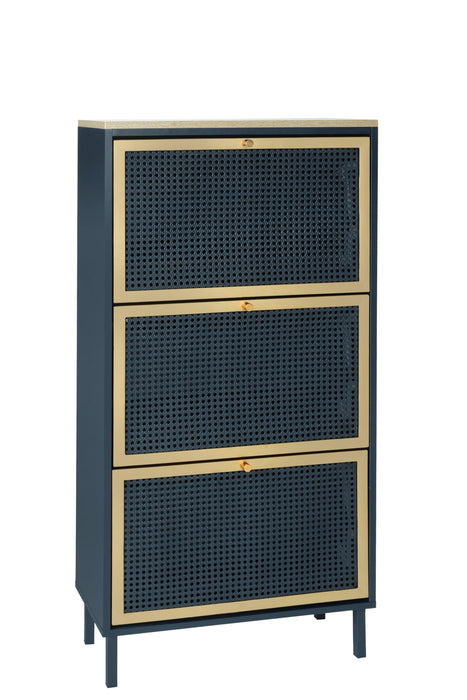 3 Metal Door Shoe Rack, Freestanding Modern Shoe Storage Cabinet, Metal rattan, for Entryway