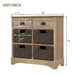 Rustic Storage Cabinet with Two Drawers and Four Classic Rattan Baskets for Living Room