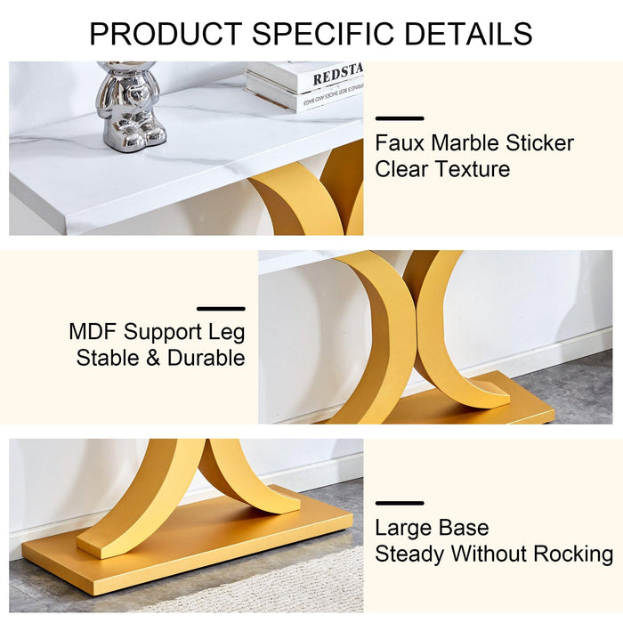 A modern minimalist style foyer table with white tabletop, gold bracket, and bottom plate, enhancing the beauty and artistic atmosphere of the home, suitable for the foyer FXG