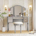 GO 43" Dressing Table Set with Mirrored Drawers and Stool, Tri-fold Mirror, Makeup Vanity Set for Bedroom, Silver