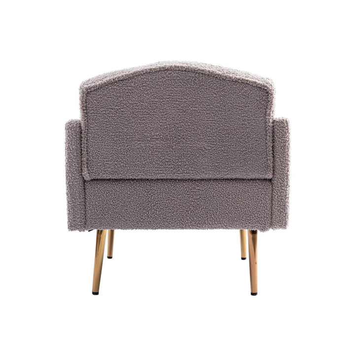 COOLMORE Modern Accent Chair with Arms, Tufted Decorative Fabric Armchair with Gold Metal Legs, Upholstered Reading Chair for Living Room Bedroom Office (Grey Teddy)