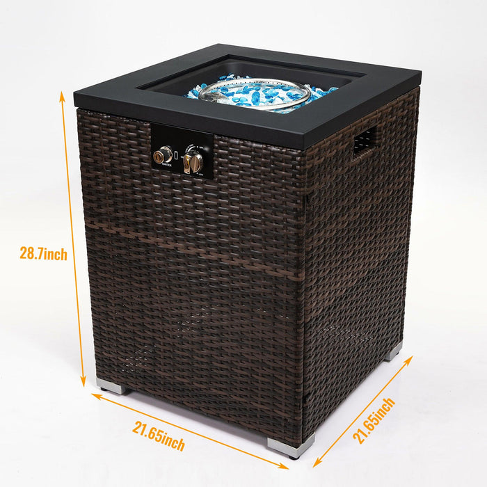 Wicker Fire Pit Column with Glass Wind Guard - DTYStore