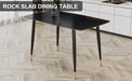 Modern Minimalist Dining Table. Black sintered stone tabletop with golden stripe pattern, black metal legs. Suitable for kitchen restaurantand and living room 50"*30"*30"