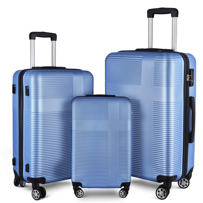 3 Piece Lightweight Luggage Set with TSA Lock, Durable Spinner Wheels and Hooks, Cross Striped Light Blue