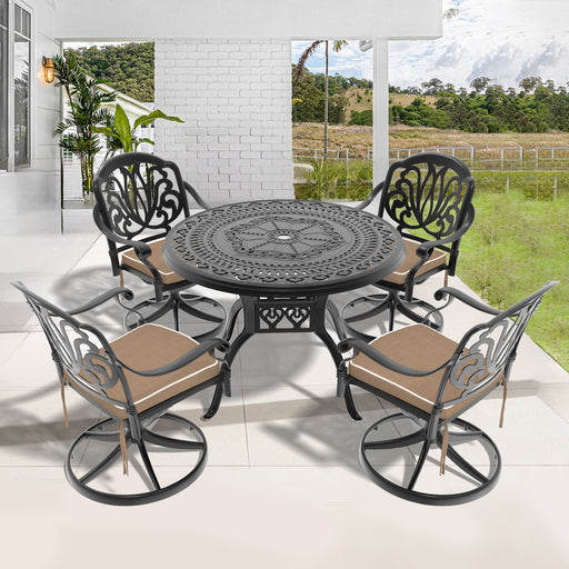 5-Piece All-Weather Cast Aluminum Dining Set, Include 4 Swivel Chairs and 39.37' Round Table With Black Frame - DTYStore