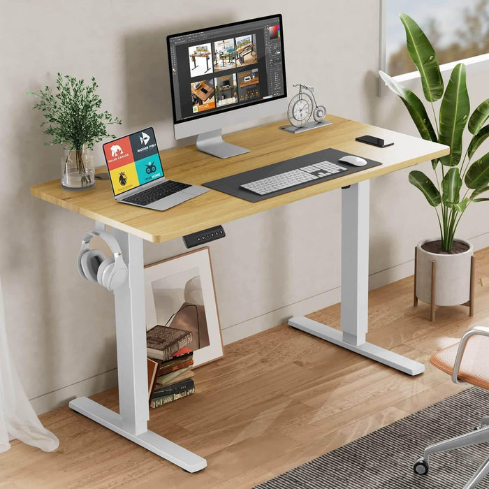 Electric Height Adjustable Standing Desk,Sit to Stand Ergonomic Computer Desk,Yellow,55'' x 24" - DTYStore