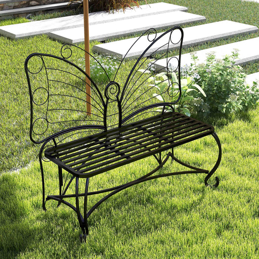 Butterfly Cast Metal Garden Bench, Outdoor Bench Patio Seat, Park Bench Outdoor Seating for Garden, Yard, Park, Entryway - DTYStore