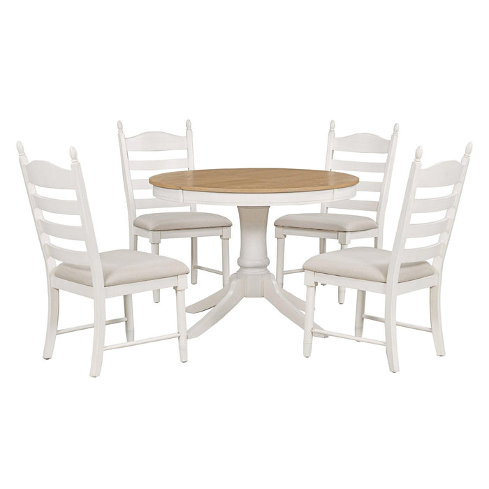 5-Piece Retro Functional Dining Table Set with Round Extendable Table and 4 Chairs