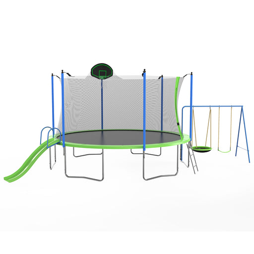 14FT Trampoline with Slide and Swings, ASTM Approved Large Recreational Trampoline with Basketball Hoop and Ladder,Outdoor Backyard Trampoline with Net, Capacity for Kids and Adults - DTYStore
