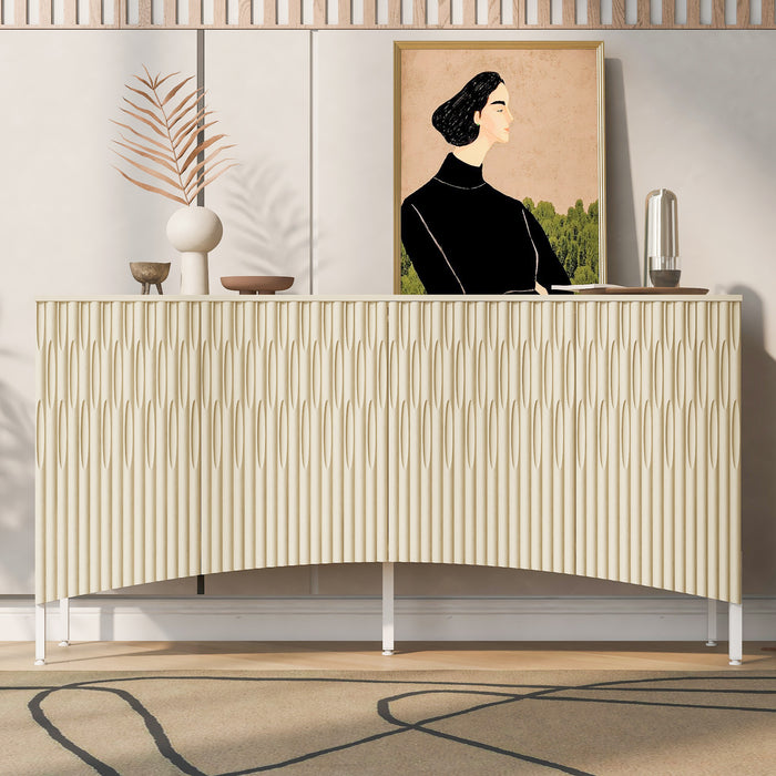 U_Style Elegant Sideboard Featuring Curved Bottom Doors with Arched Groove Design in a Stylish Four-Door Layout,Suitable for Living Rooms,Entrance and Study - DTYStore