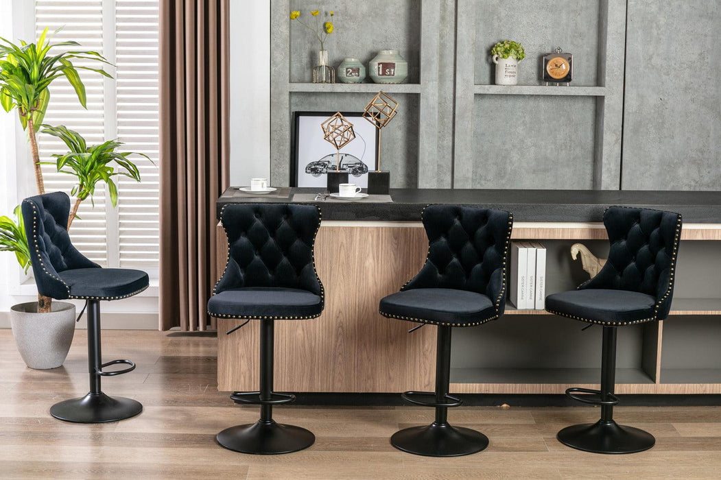 A&A Furniture,Swivel Velvet Barstools Adjusatble Seat Height from 25-33 Inch,17.7 inch base, Modern Upholstered Bar Stools with Backs Comfortable Tufted for Home Pub and Kitchen Island,Black,Set of 2