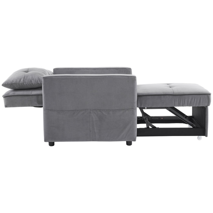 Convertible Sleeper Sofa Chair Bed with Pillow & Pocket, 3-in-1 Sofa Bed Sleeper Chair in Modern Velvet Fabric for Living Room, Bedroom, Study, Apartment, Gray - DTYStore