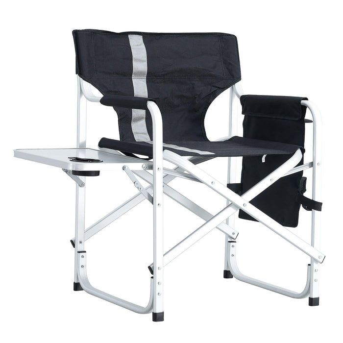 1-piece Padded Folding Outdoor Chair with Side Table and Storage Pockets, Lightweight Oversized Directors Chair for Indoor and Outdoor Activities