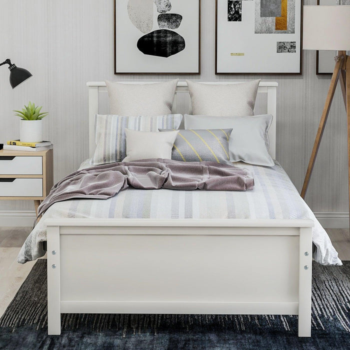 Wood Platform Bed with Headboard, Footboard and Wood Slat Support